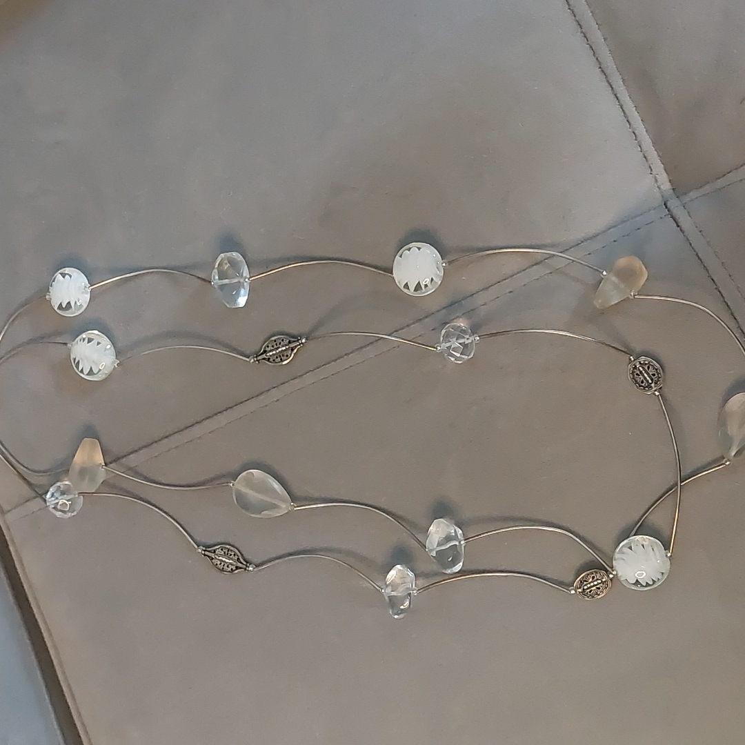 Silpada Sterling Silver And Crystal Stones Long Multi Strand Necklace.